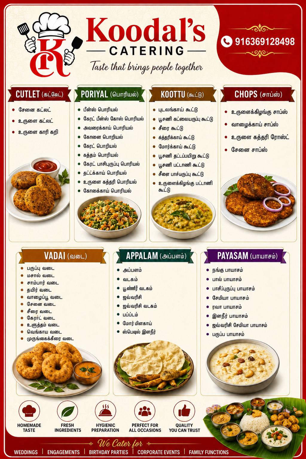 Biryani, Pachadi, Idli & Dosai